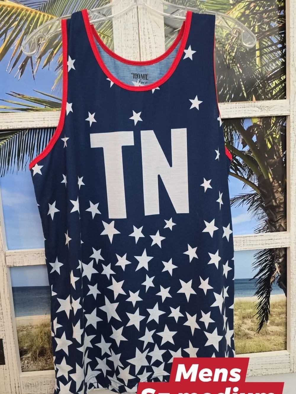 Source Unknown Navy Tank Top with White Stars and Red Trim